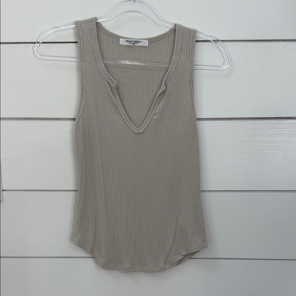 Project Social T Ribbed V-Neck Tank Top - Taupe